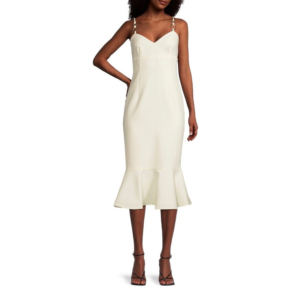 Likely Hirsch White Sleeveless V-Neck Trumpet Midi Dress Size 6 NWT